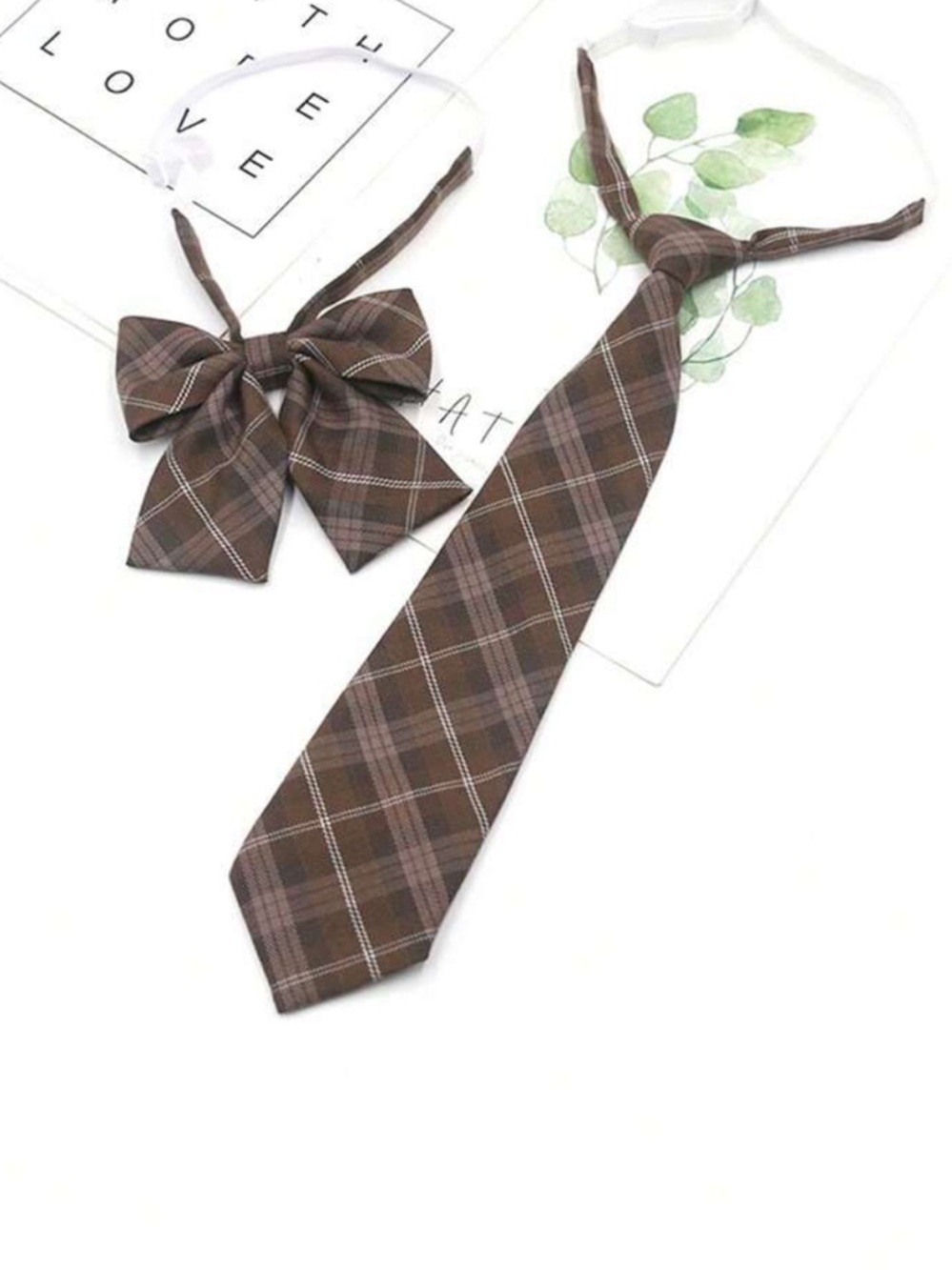 Brown Plaid Neck Tie and Bow Set - Accessories